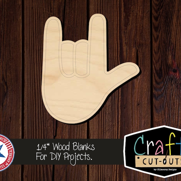 I Love You Sign Language Hand Shape | Multiple Sizes | Laser Cut Shapes | Unfinished Wood Blanks | Craft Supplies | Wood Cutouts