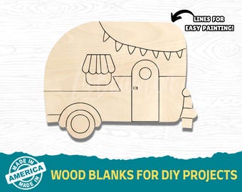 Camper Wood Shape | Tier Tray Decor | Multiple Sizes | Laser Cut Shapes | Unfinished Wood Blanks | Craft Supplies | Wood Cutouts