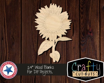 Sunflower With Stem and Leaves Wood Shape | Multiple Sizes | Laser Cut Shapes | Unfinished Wood Blanks | Craft Supplies | Wood Cutouts