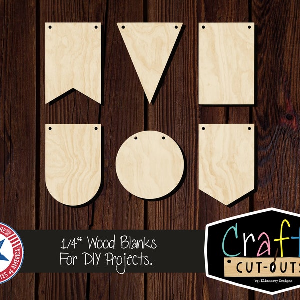 Bunting Flag Shapes | Multiple Sizes | Multiple Styles | Laser Cut Shapes | Unfinished Wood Blanks | Craft Supplies | Wood Cutouts