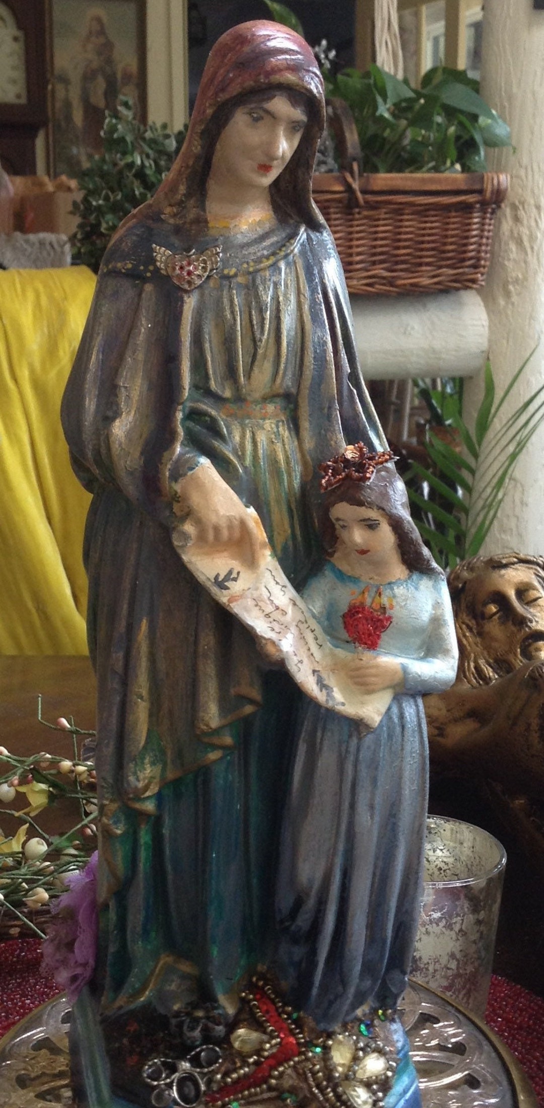 Ook Vintage Chalkware Plaster Saint Anne and Child Mary Statue Etsy
