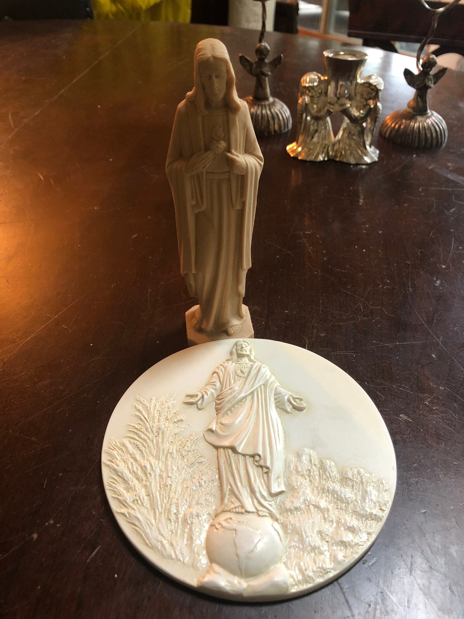 Pair plastic Jesus statue and wall art white tan Etsy