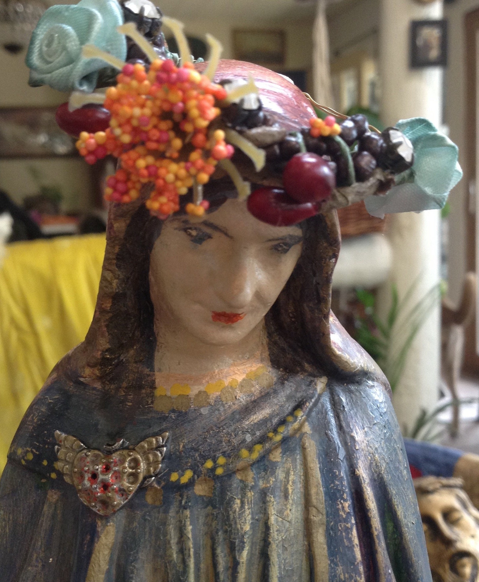 Ook Vintage Chalkware Plaster Saint Anne and Child Mary Statue Etsy