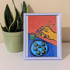 Sushi Print Red Background 8x10