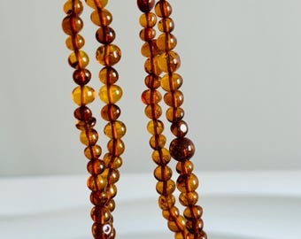 Collier en ambre naturel de la Baltique • Perles d'ambre cognac 8-9 mm • Collier multi-rangs • Véritable bijou en ambre de la Baltique