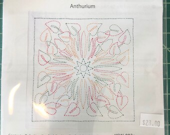 Sashiko World Hawaii Anthurium Dishcloth kit with needle and thread