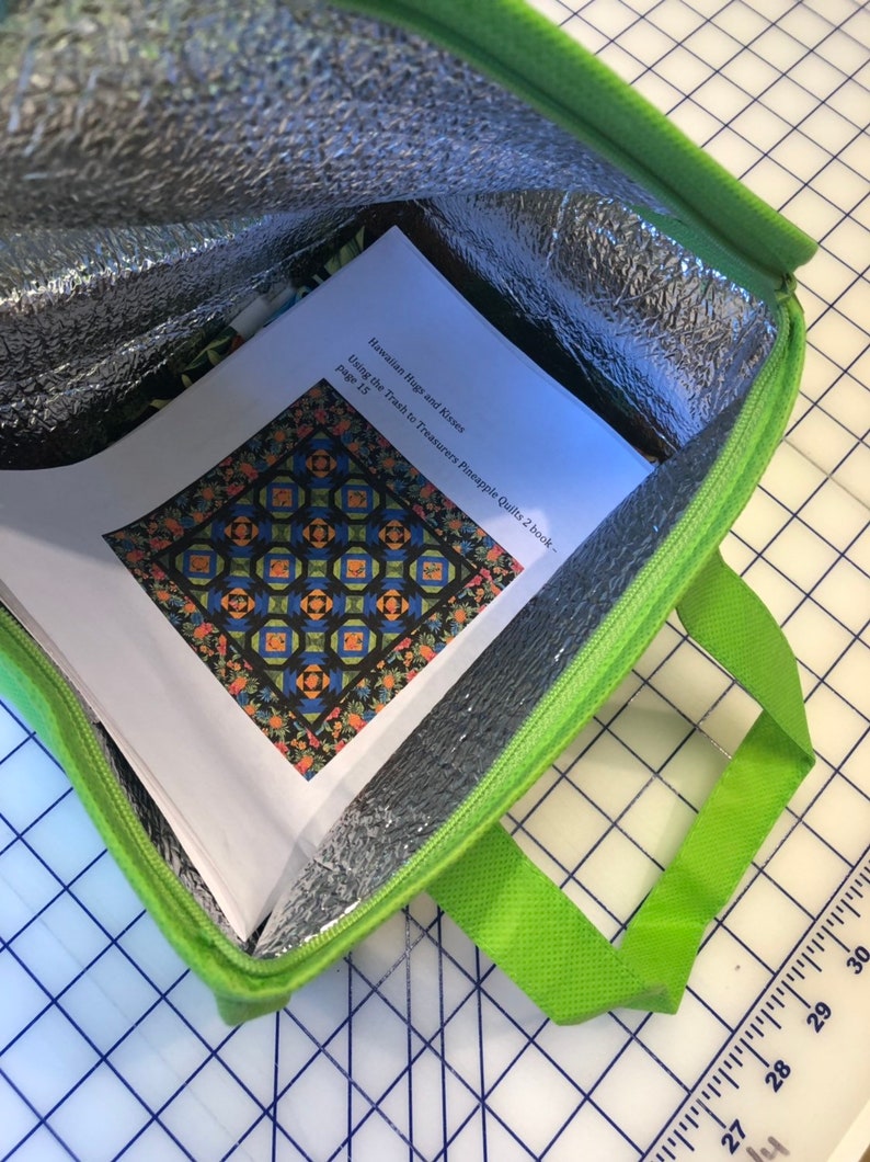 Hawaiian hugs and kisses pineapple quilt kit includes reusuable shopping bag