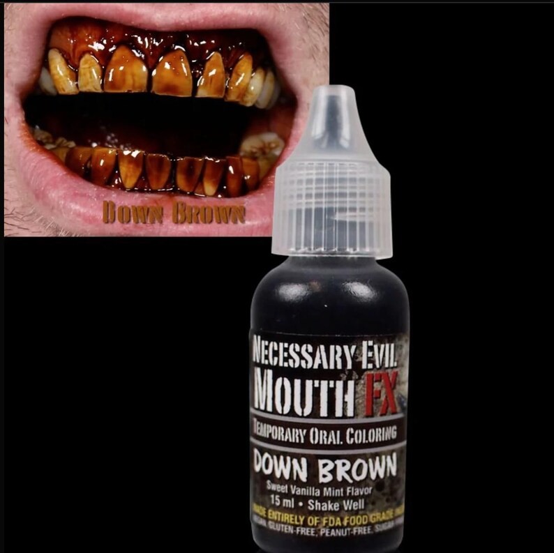 MOUTHFX、黒、赤、紫、青、緑、黄、ピンクの口と歯の着色、甘いバニラ風味 DOWN BROWN