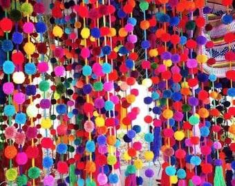 Pompon garland, Mexican garland, wholesale garland, wedding decor, party hanging decor, birthday decor, fiesta colors garland.