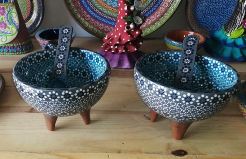 Chips & salsa bowl handpainted Mexican molcajete salsa bowl Etsy