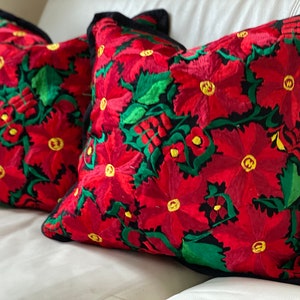 Christmas pillow covers, embroidered pillow cover, holiday decor, Mexican Christmas, home decor,
