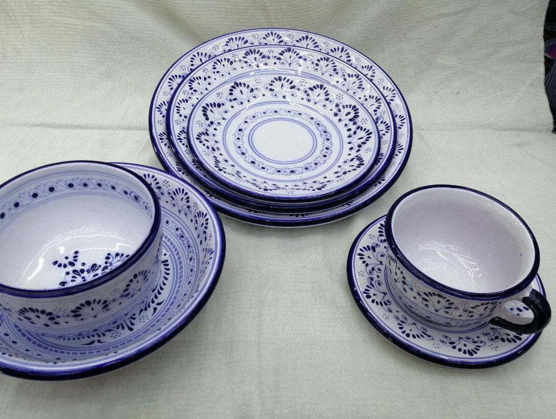 Fine Talavera Dinnerware for 6, Handmade Puebla Stoneware, Talavera  Pottery, Elegant Dinnerware for Christmas 