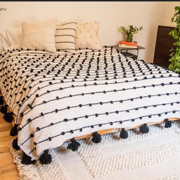 Bedspread, 100% Wool bedcover, mexican handmade bedspread, boho throw blanket