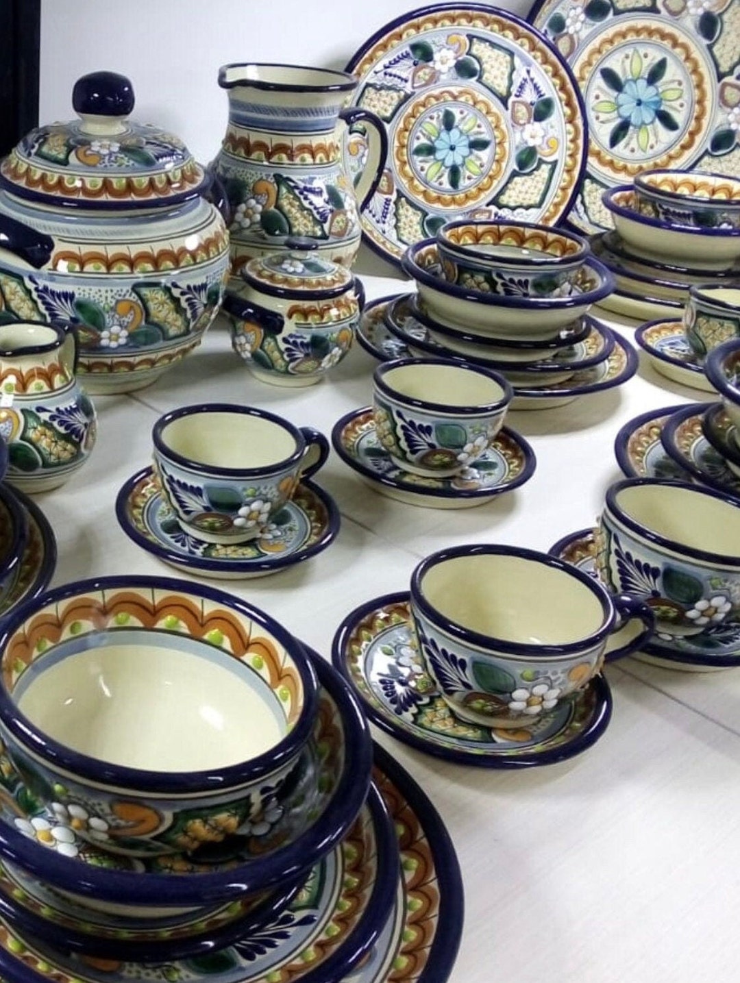 Dinnerware Set for 12, Handmade Puebla Stoneware, Luxury Dinnerware for