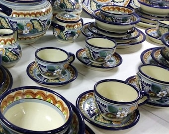 Dinnerware set for 12, handmade Puebla stoneware, luxury dinnerware for micro weddings