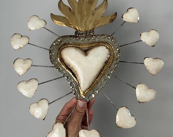 Sacred Heart Milagro Tin Wall Decor – Handmade Mexican Folk Art Ornament
