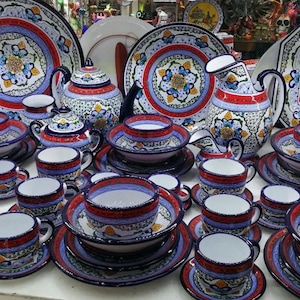 Dinnerware for 6, fine talavera dinnerware, handmade Puebla stoneware, talavera pottery, elegant dinnerware for Thanksgiving.