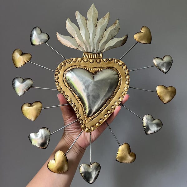 Sacred Heart Milagro Tin Wall Decor – Handmade Mexican Folk Art Ornament