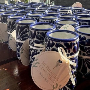 Reservar despedida de soltera de Talavera AZUL y Blanco, favores de fiesta nupcial, vasos de chupito de dama de honor - Casarse
