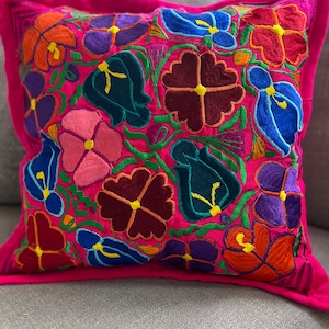 Embroidered Floral Pillow Cover Pair, Mexican Holiday Decor, 19x19