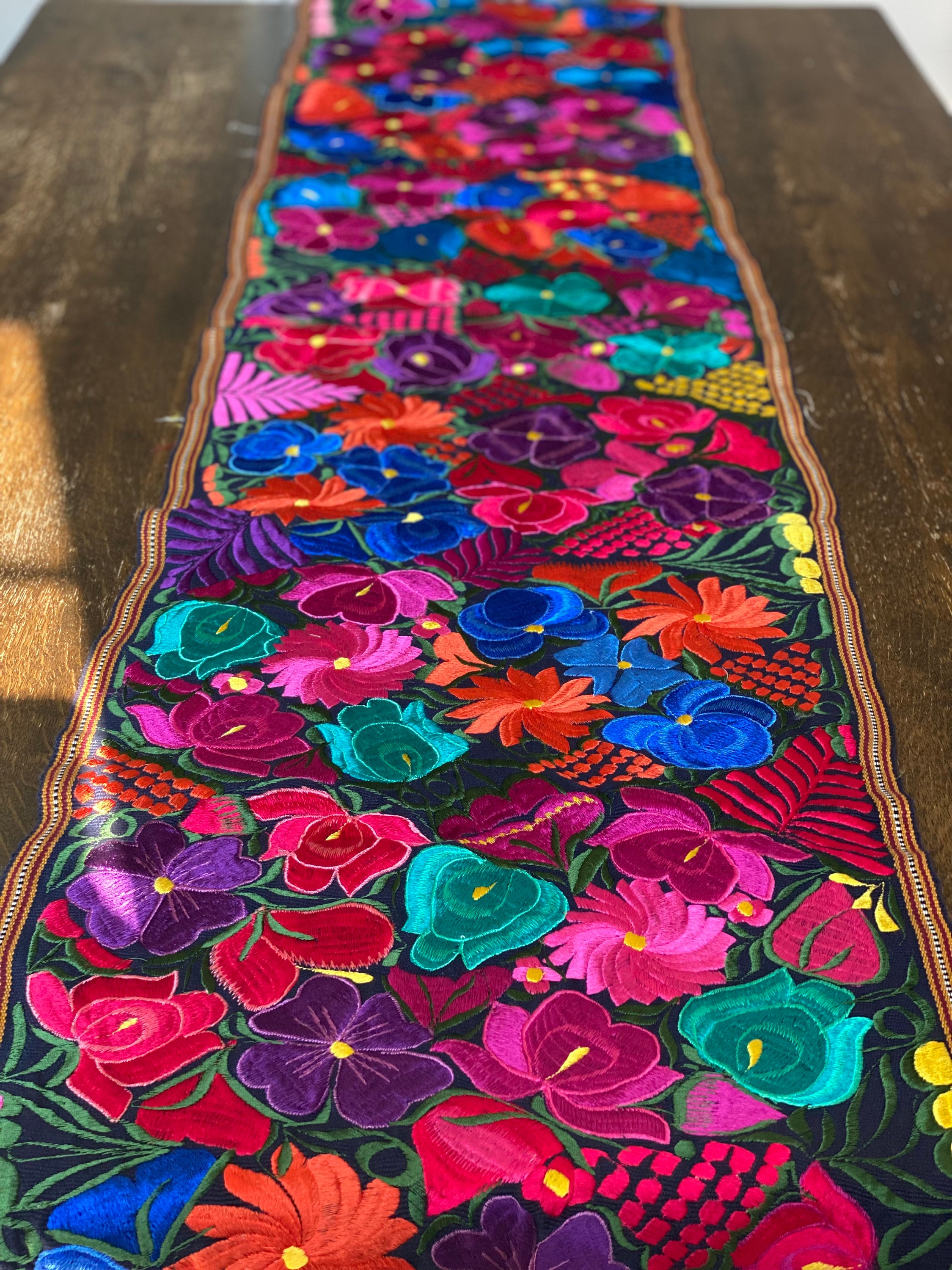 Bright Colors 4' Long Mexican Embroidered Table Runner Textile – Zinnia Folk  Arts
