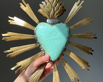 Splendor Sacred Heart Milagro Wall Decor, Mexican Folk Art Heart, Religious Home Accent