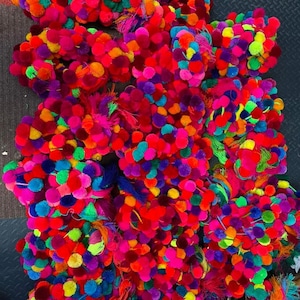 Pompon Tassels Boho Decor, Colorful Tassel Garland, Mexican Pom Poms, Fiesta Party Decorations, Handmade Pompons, Bohemian Home Decor image 4