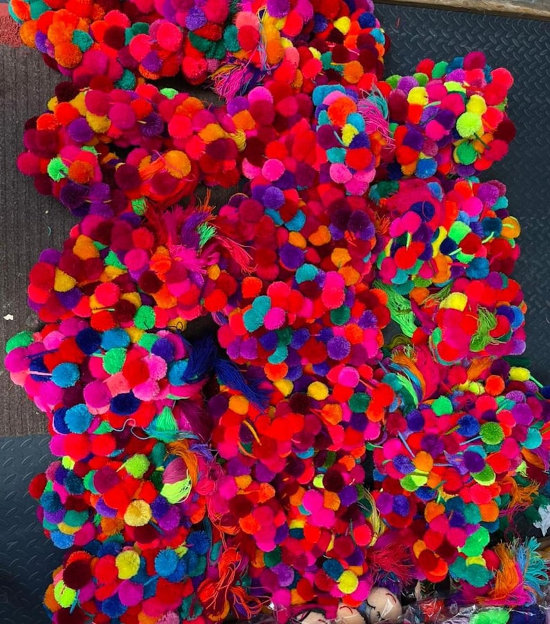 Pompon Tassels Boho Decor, Colorful Tassel Garland, Mexican Pom Poms, Fiesta Party Decorations, Handmade Pompons, Bohemian Home Decor image 4