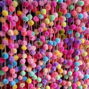 Pompon Tassels Boho Decor, Colorful Tassel Garland, Mexican Pom Poms, Fiesta Party Decorations, Handmade Pompons, Bohemian Home Decor image 6