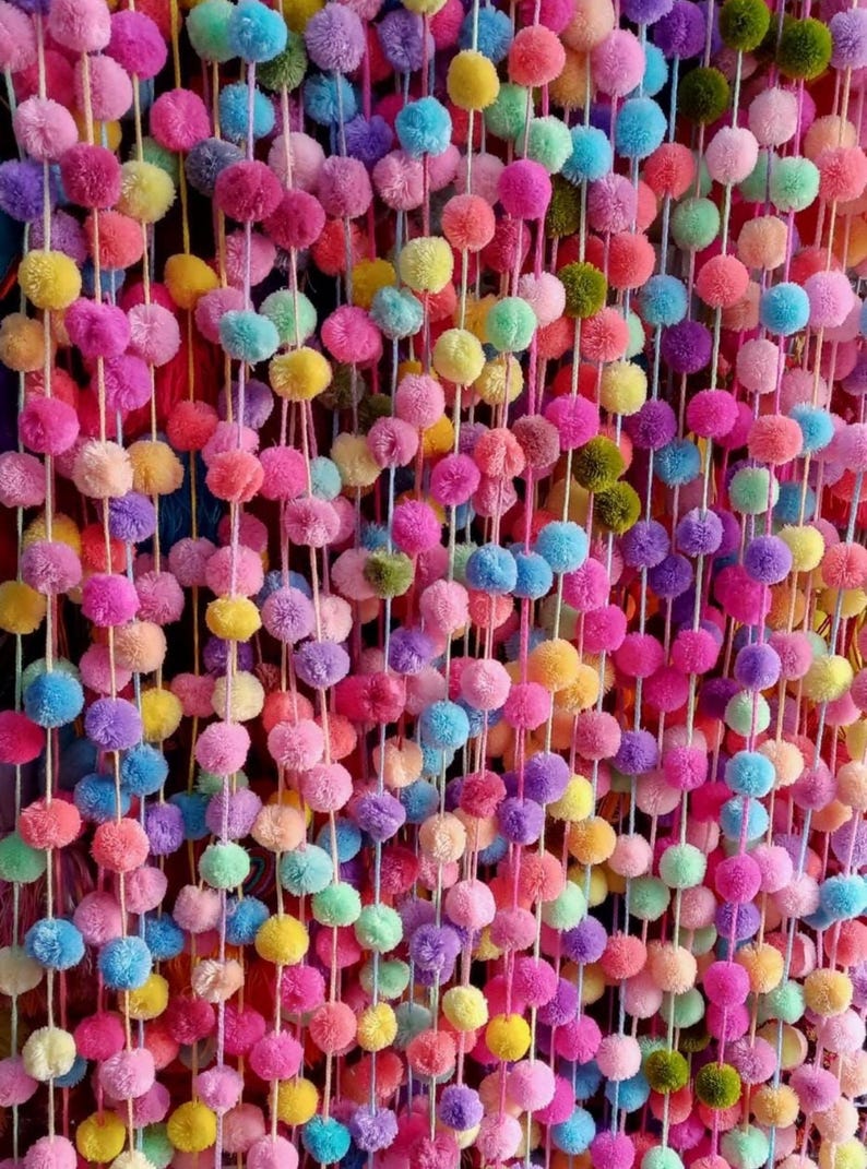 Pompon Tassels Boho Decor, Colorful Tassel Garland, Mexican Pom Poms, Fiesta Party Decorations, Handmade Pompons, Bohemian Home Decor image 6