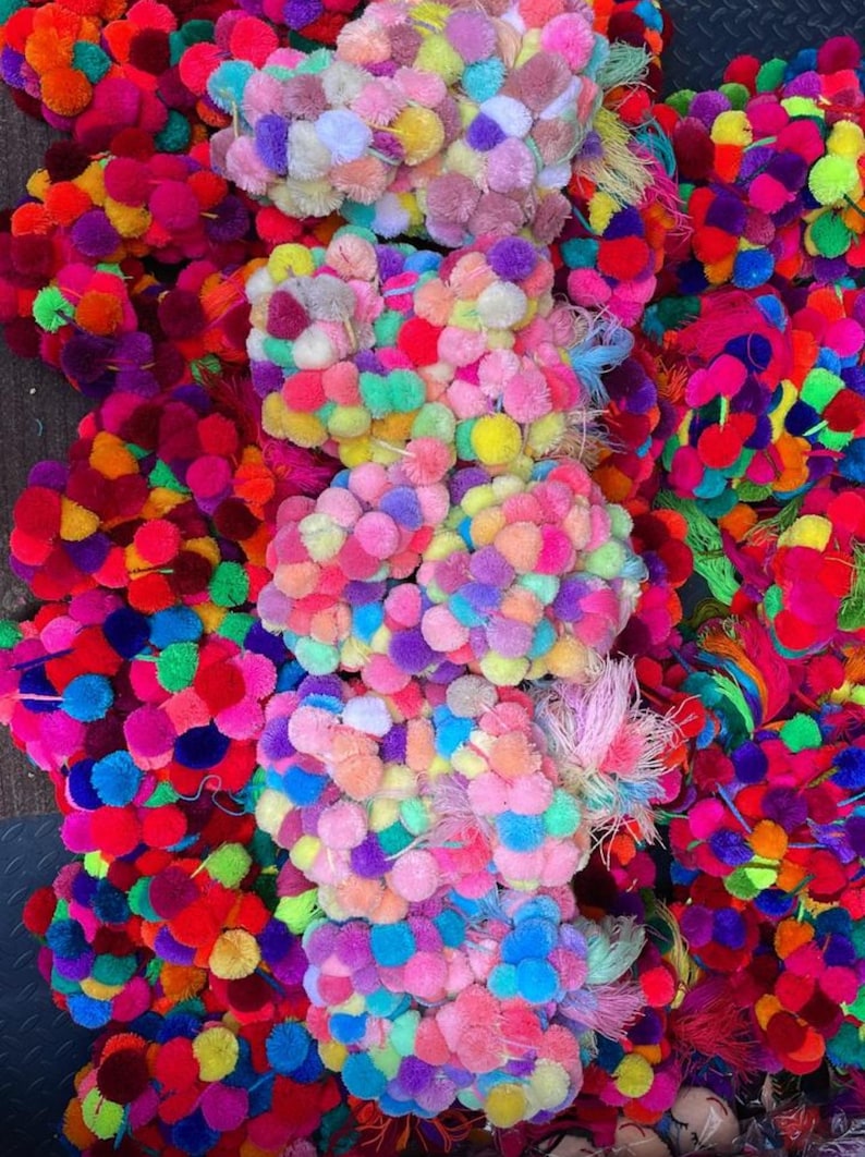 Pompon Tassels Boho Decor, Colorful Tassel Garland, Mexican Pom Poms, Fiesta Party Decorations, Handmade Pompons, Bohemian Home Decor image 5