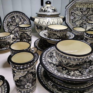 Fine talavera dinnerware for 6, handmade Puebla stoneware, talavera pottery, elegant dinnerware for Christmas