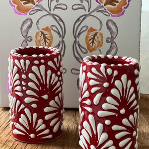 Moederdagcadeau, set van 2 borrelglaasjes tequila, borrelglaasjes talavera, Puebla-kunst, fijn cadeau, vrijgezellenbedankjes, huwelijksbedankjes.