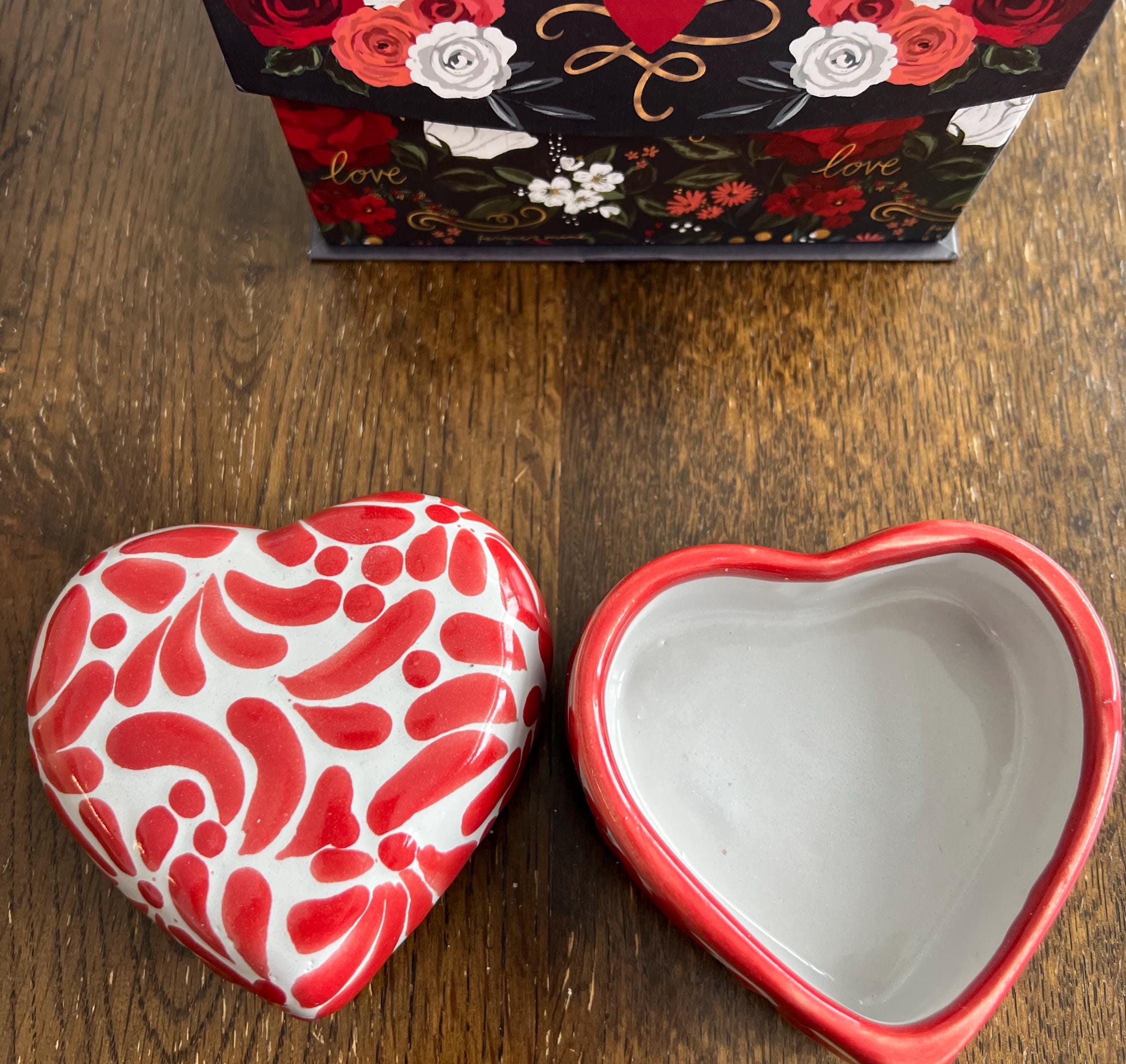 Yei Box Handmade Talavera Heart Jewelry Box, Mexican Home Decor