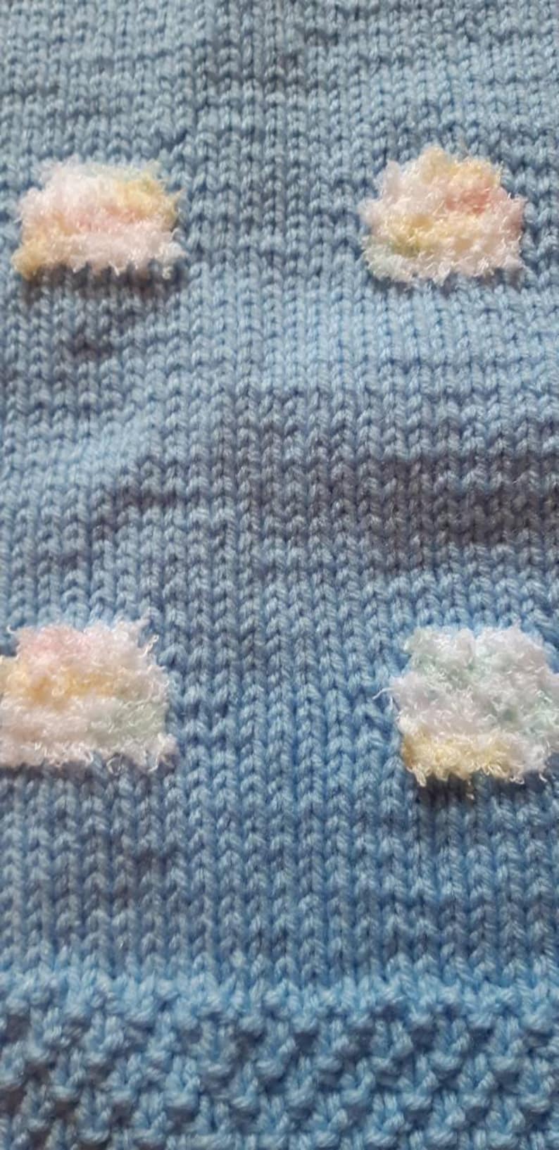 Car Seat Blanket Blue Sky Baby Blanket Rainbow Cloud Baby Blanket Seed Stitch Border Baby Blanket
