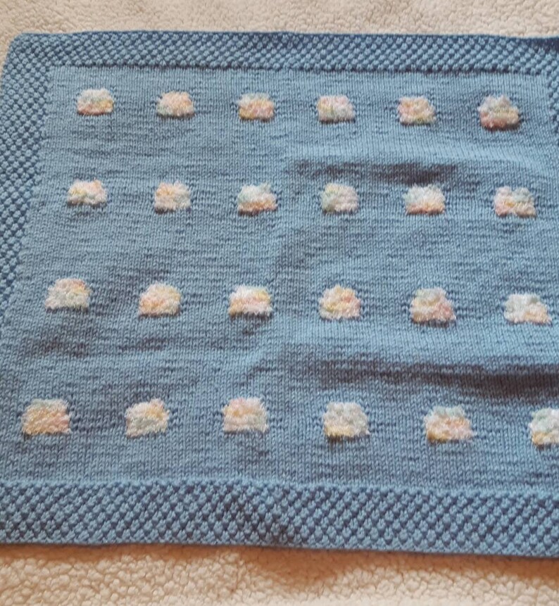 Car Seat Blanket Blue Sky Baby Blanket Rainbow Cloud Baby Blanket Seed Stitch Border Baby Blanket