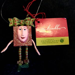 Vintage Patience Brewster Krinkles Mini-Ornament with Tag, 2002 Department 5 Red Gift with Face