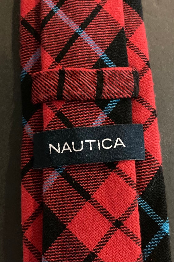 Nautica Tie, Cotton Red Plaid Necktie - image 4