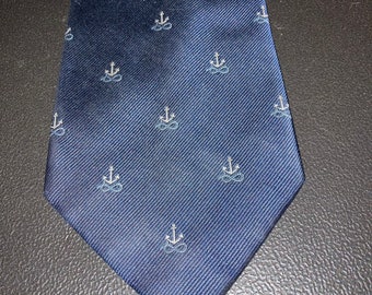 Land’s End Men’s Long 100% Silk HandSewn Necktie, Navy Tie with Anchors