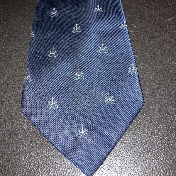 Land’s End Men’s Long 100% Silk HandSewn Necktie, Navy Tie with Anchors