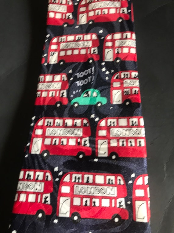 Vintage London England Double Decker Bus Men's Tie, Gold