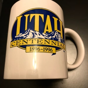 1990s, Utah Centennial 1896 - 1996 Mug, Utah Gold Trimmed Top Rim Coffee Cup