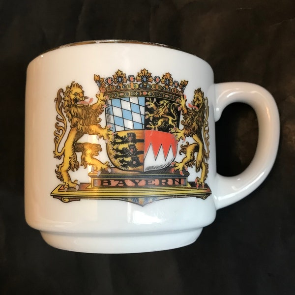 Vintage Bavaria Germany Mug, Coat of Arms of Bayern & Augsburg Coffee Cup, Bauscher Weiden