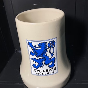 Vintage Lowenbrau Munchen Stein, German Beer Mug, Stoneware Tankard