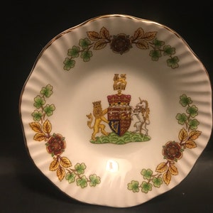 Vintage Royal Coat of Arms, Elizabethan Staffordshire Hand Decorated Fine Bone China England, Ring Dish