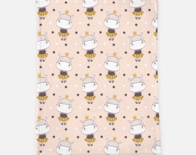 Little Princess Hippo-Nursery-Baby Shower Gift-Crib Blanket-Personalized Baby Blanket-Newborn
