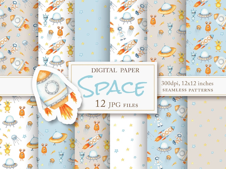 Watercolor Space Digital Paper Pack, Outer Space Seamless Pattern Files ...