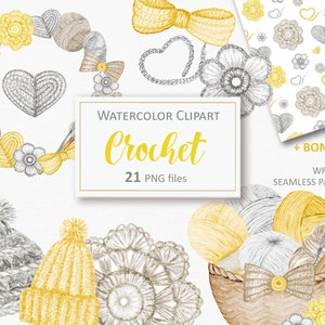Gehäkelte Aquarell Clipart png, Hobby häkeln, stricken logo, Handarbeit, Wolle Garn, digitales Papier, zum sofortigen Download