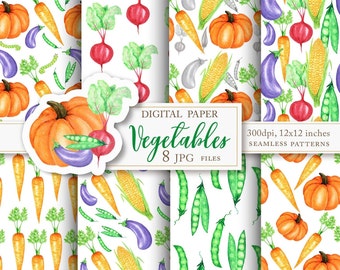 "Aquarell Gemüse Muster: ""Herbst Ernte"" Digital Papier (JPG)"