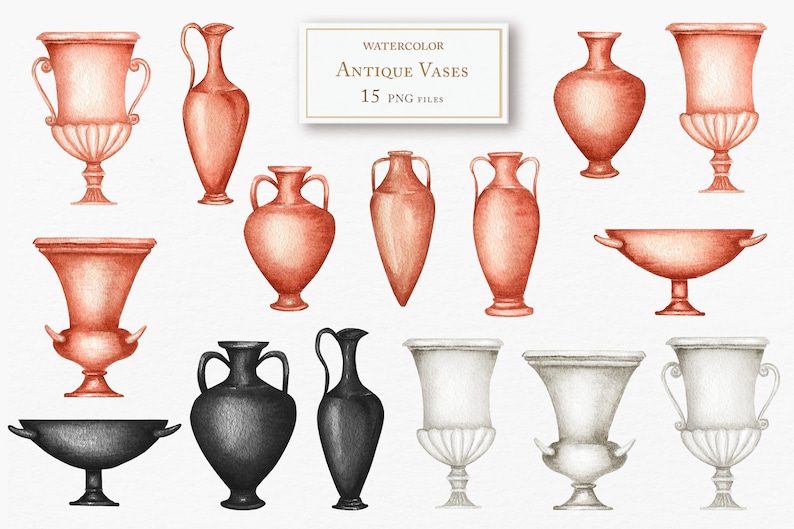 Ancient Greek Vases Watercolor Clipart Antique Greece Etsy